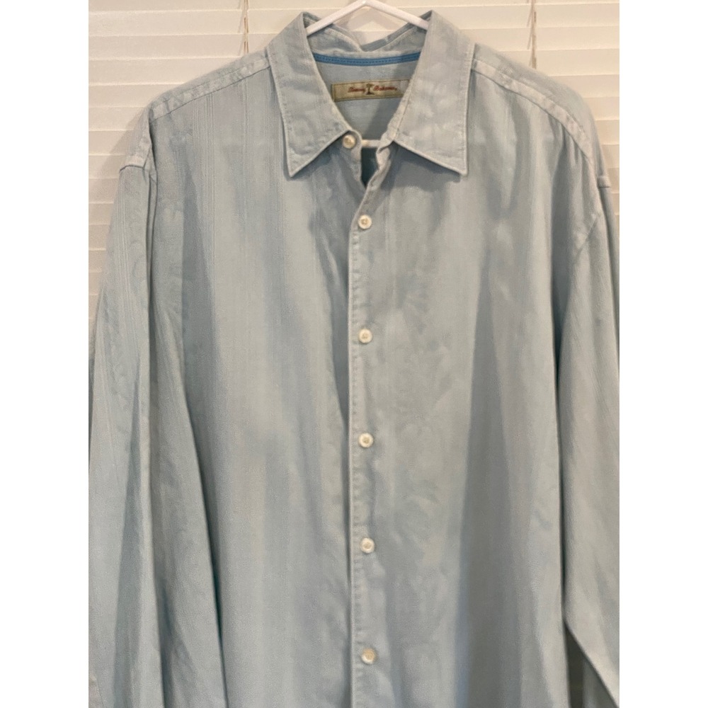 Vintage Tommy Bahama Mens Large Blue Tropical Hawaiian Long Sleeve Button Shirt - Picture 2 of 9